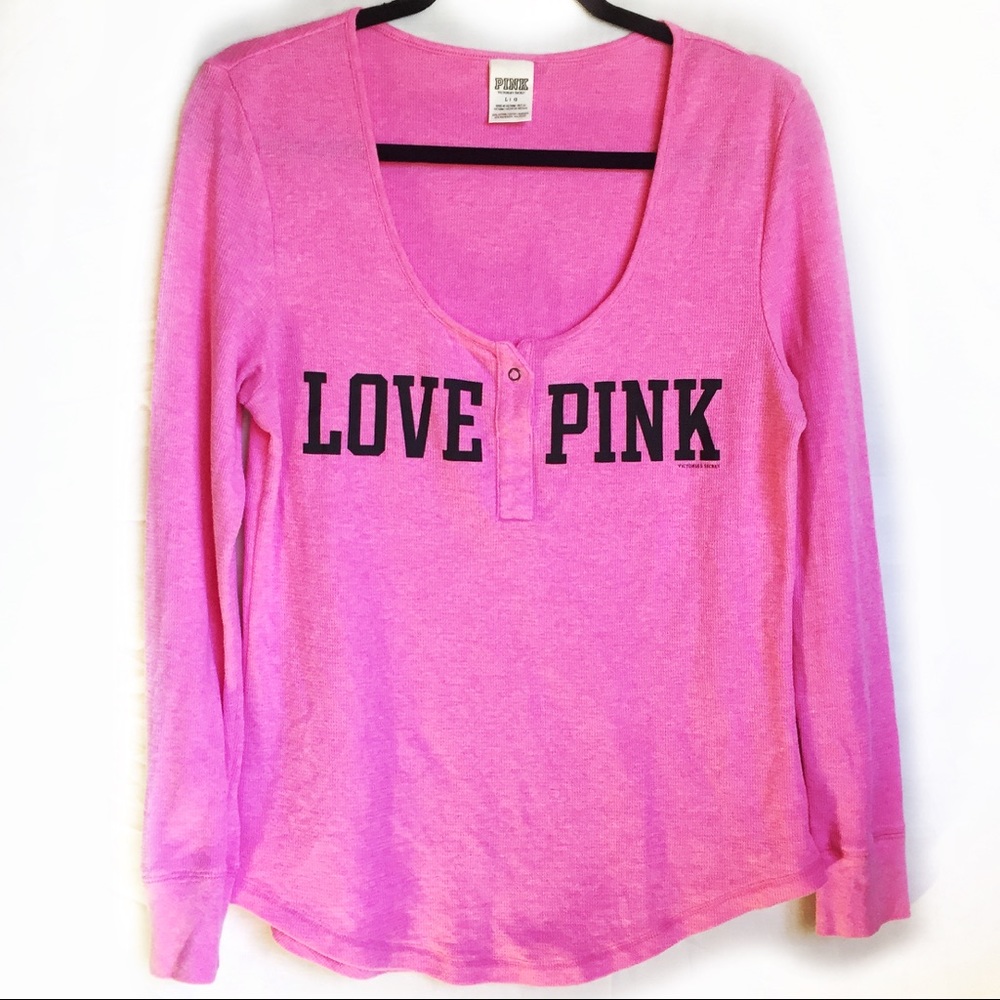 VS PINK Henley Tee long sleeve scoop neck size L